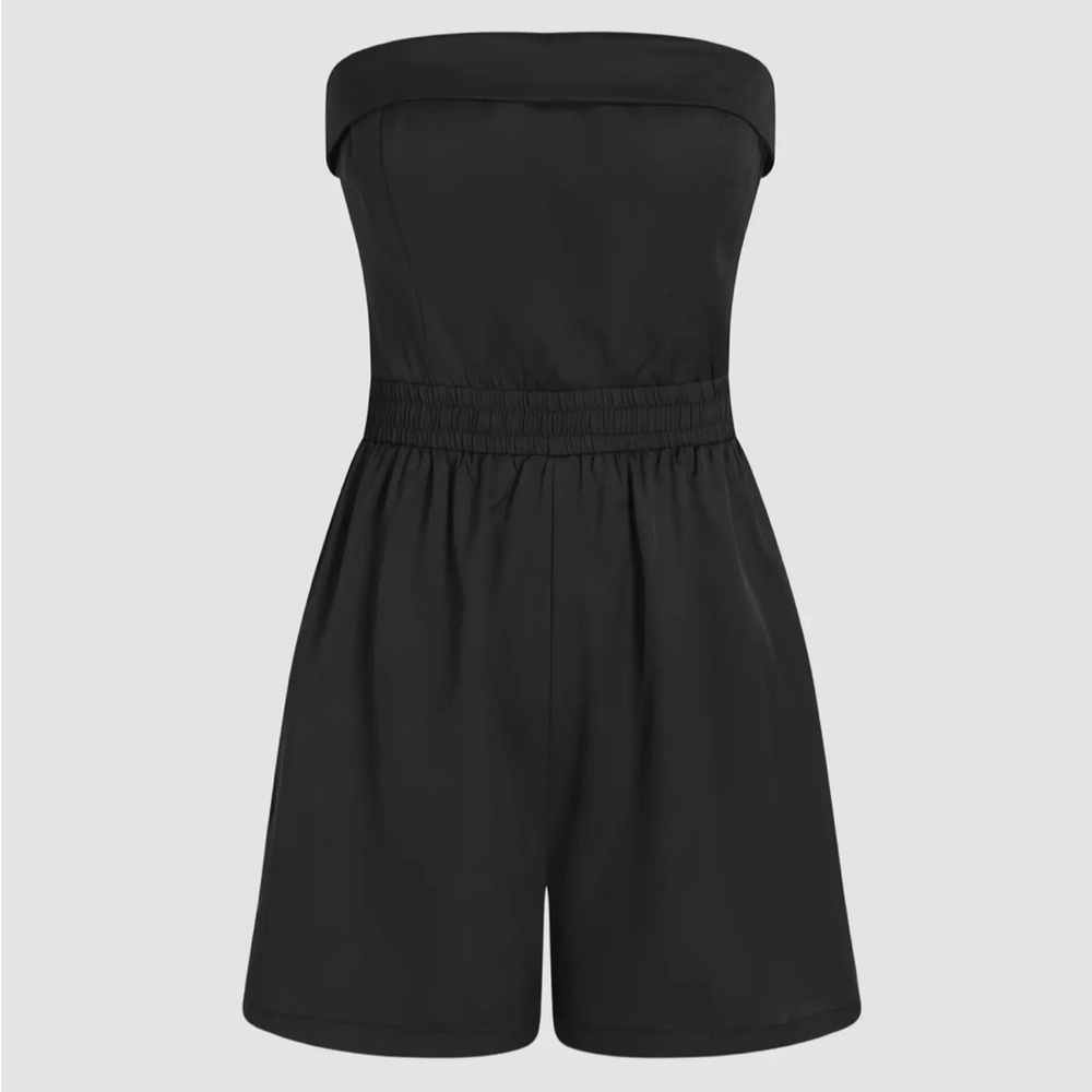 Cider Roll Hem Tube zipper romper, black, large.